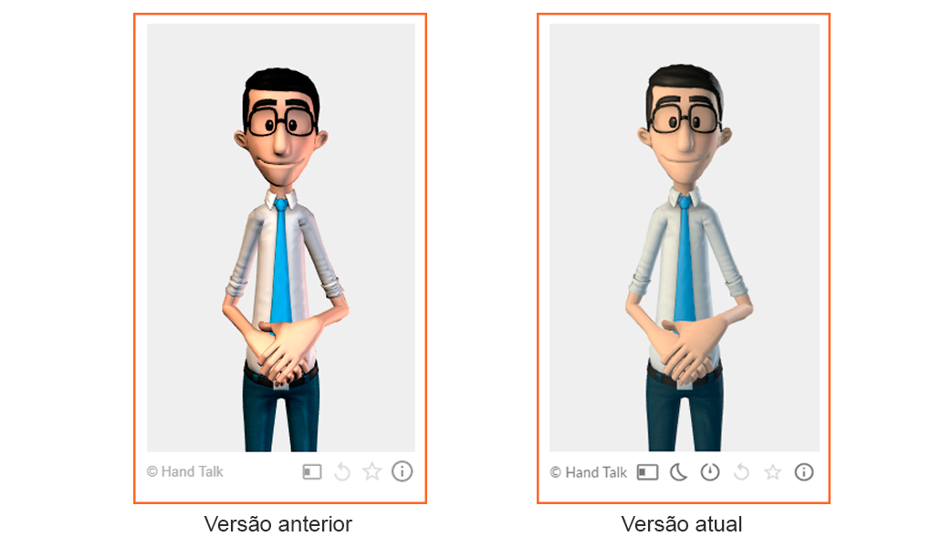 Ilustração com duas janelas de Libras com o Hugo. Sendo uma da versão anterior e a outra da versão atual com as mudanças citadas no texto. 