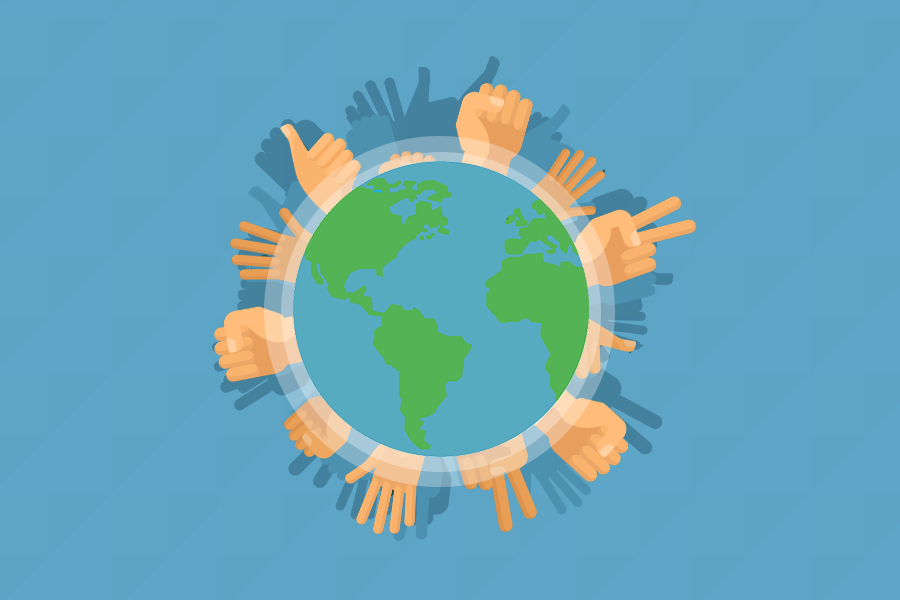 Estatuto da Pessoa com Deficiência: imagem de um globo azul com os países em verde, que brilha e tem mãos saindo de suas bordas, para representar a acessibilidade para todas as pessoas e a luta pela inclusão de todas as minorias. Fim da descrição
