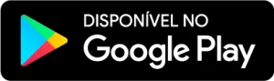 Ilustração vista de frente com fundo preto, o logotipo do Google Store, representado por uma seta para a direita, à esquerda e ocupando o centro e direita da imagem as palavras em branco: "Disponível no Google Play".