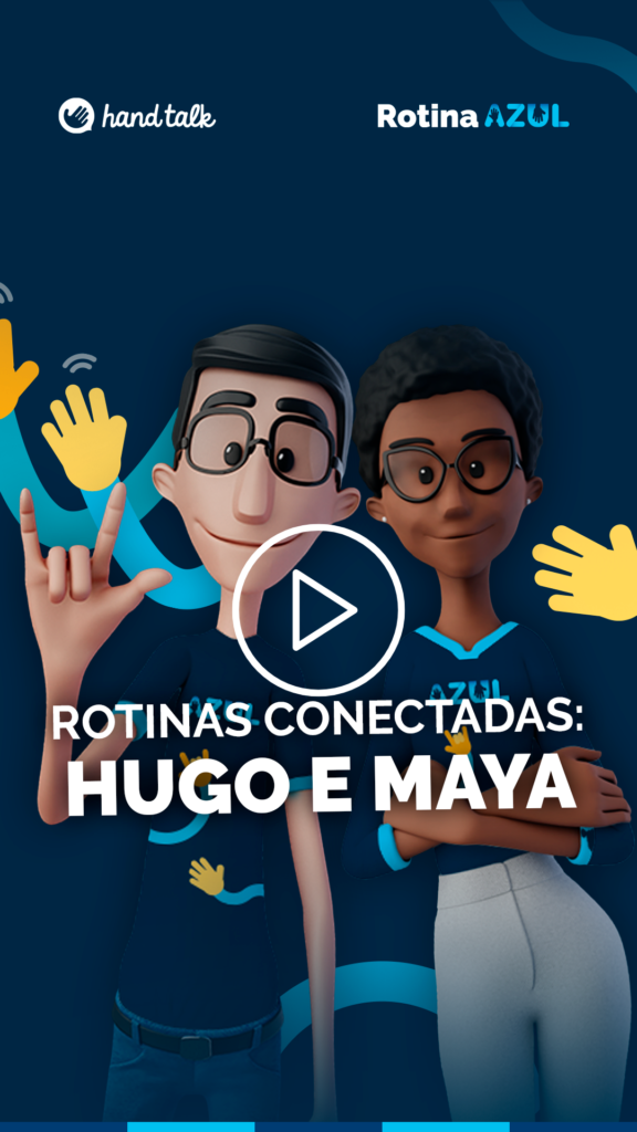 Capa do vídeo. Nela, nossos intérpretes virtuais Hugo e Maya aparecem com uma roupa escrito Setembro Azul. 