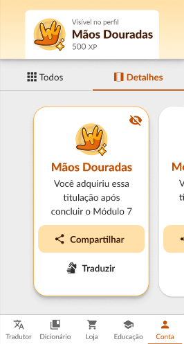 Tela do Hands Up, que demonstra a conquista "Mãos Douradas".